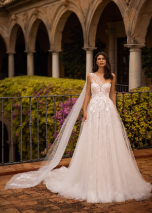 One Shoulder Beaded Ivory Lace Tulle Sparkly Wedding Dress One Shoulder Beaded Ivory Lace Tulle Sparkly Wedding Dress